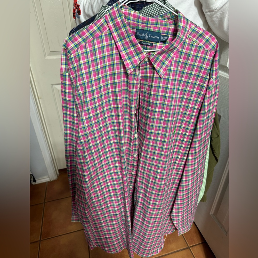 Ralph Lauren Pink and Green Plaid Men's Shirt